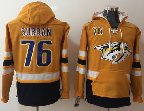 Predators #76 P.K Subban Yellow Name & Number Pullover NHL Hoodie - Click Image to Close